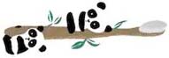 Две панды ползут на бамбуковой зубной щетке