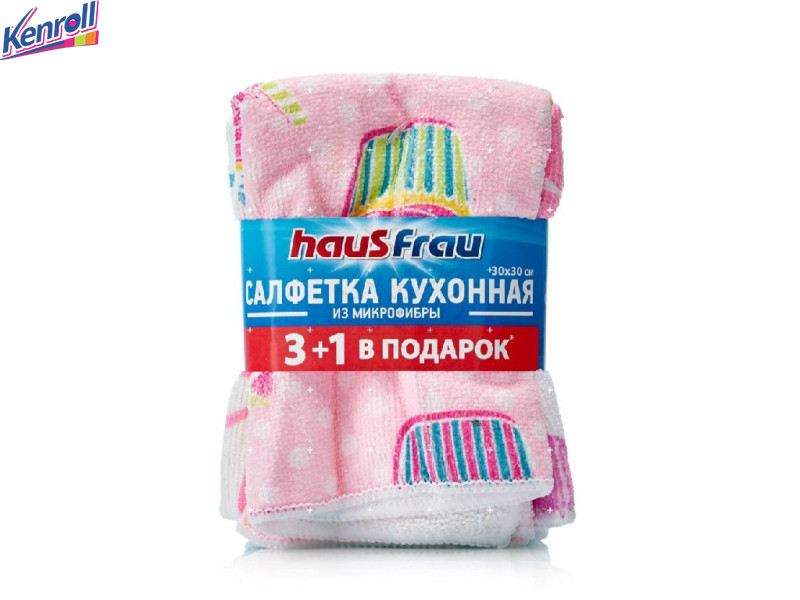 Салфетка кухонная  микрофибра с рисунком  30*30 3шт+1  Haus Frau 