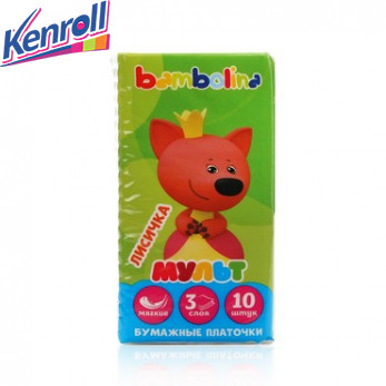 Бумажные носовые платочки детские  10 шт (10 шт упаковок в упаковке) Bambolina
