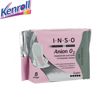Прокладки ультратонкие с анионовым слоем (подавление буктерий, устранения запаха) super 8 шт INSO Anion O2