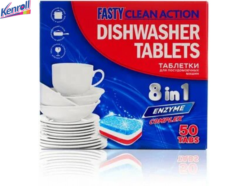 Таблетки для посудомоечных машин clean action 50 шт Fasty \Польша