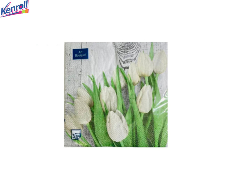 Салфетки бумажные трехслойные 33*33 см  20 л целлюлоза Арт Белые тюльпаны  ДОН