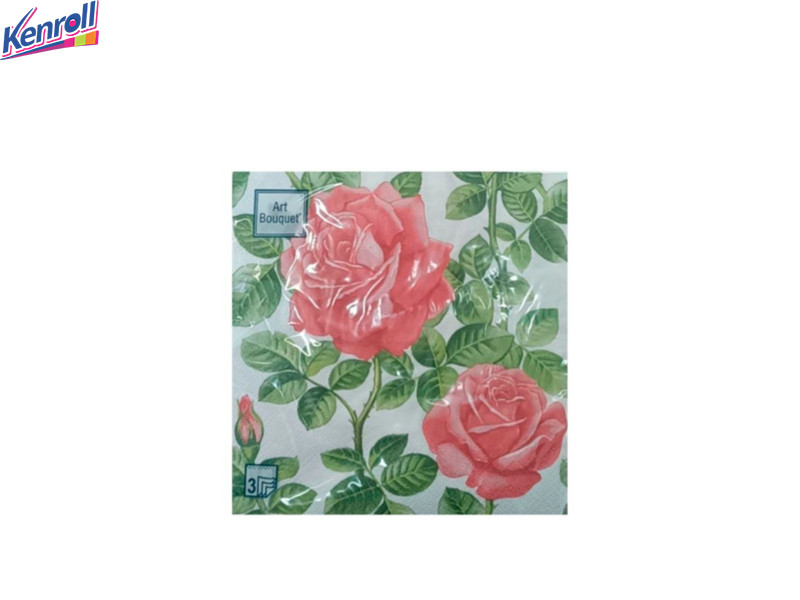 Салфетки  бумажные трехслойные 33*33 см  20  Романтические розы на бежевом  ДОН