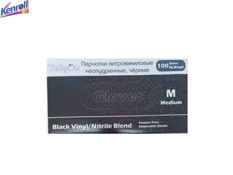Перчатки нитровиниловые, неопудренные,  размер М 100 штук (50 пар) чёрные GLOVES