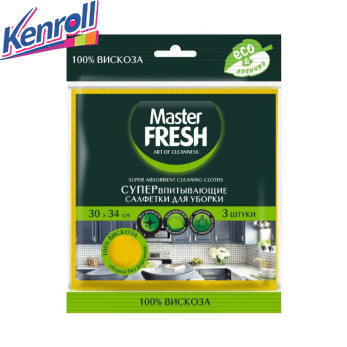  Салфетки супер-впитывающие для уборки 100% вискоза 30*34 3 шт  Master Fresh ДОН
