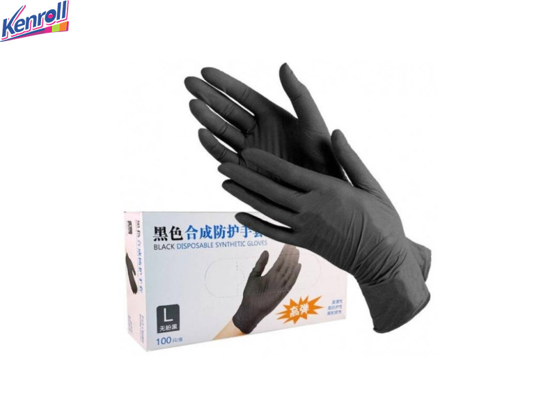 Перчатки нитриловые неопудренные прочные размер "L" чёрные 100 штук в коробке